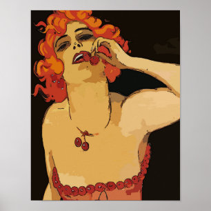 Frau mit Kirschen, Vintage Poster