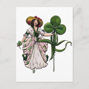 Frau mit Kleeblatt Vintage St. Patrick's Day Postkarte