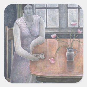 Frau mit kleiner Schale 2007 Quadratischer Aufkleber
