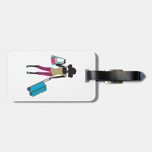 Frau mit Koffer Gepäckanhänger (Rückseite horizontal)