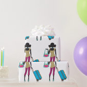 Frau mit Koffer Geschenkpapier