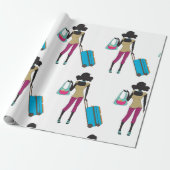 Frau mit Koffer Geschenkpapier (Ungerollt)