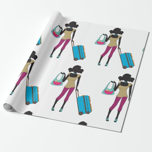 Frau mit Koffer Geschenkpapier (Ungerollt)