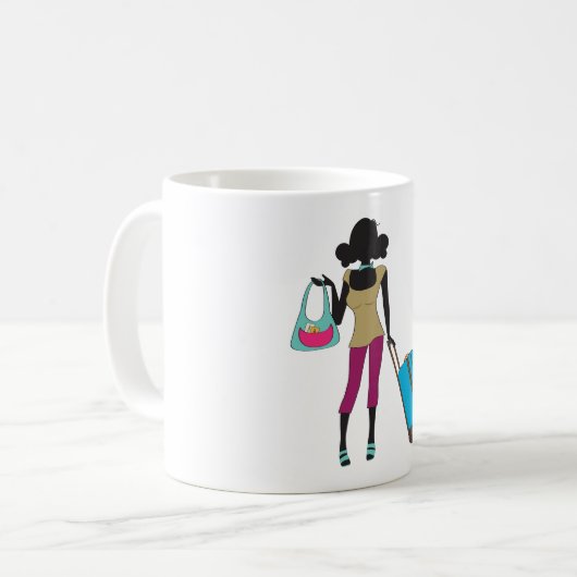 Frau mit Koffer Kaffeetasse (Vorderseite Links)