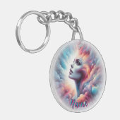 Frau mit kosmischem Aurahaar Schlüsselanhänger (Vorderseite links)