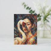 Frau mit Kranich Vogel Farbiger Spritzer Postkarte (Stehend Vorderseite)
