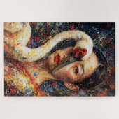 Frau mit Kranich Vogel Farbiger Spritzer Puzzle (Horizontal)
