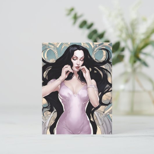 Frau mit langem Haar Postkarte (Stehend Vorderseite)