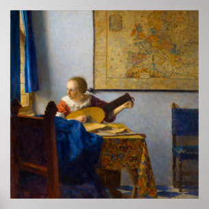 Frau mit Laute von Johannes Vermeer Poster