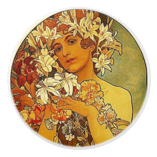 Frau mit Lilies Keramikknauf