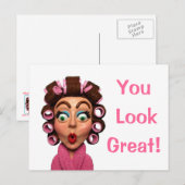 Frau mit Lockenwicklern Postkarte (Vorne/Hinten)