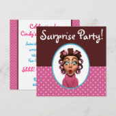 Frau mit Lockenwicklern Überraschungsparty Einladung (Vorne/Hinten)