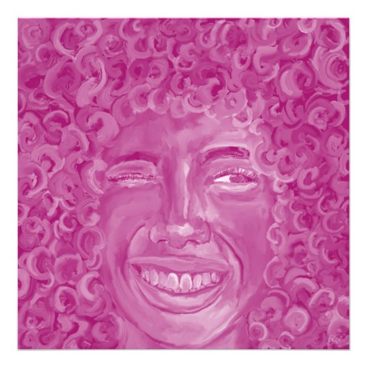 Frau mit lockigem Haar in Rosa Fotodruck (Vorne)