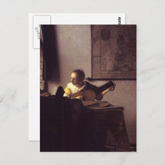 Frau mit Lute Postkarte (Vorne/Hinten)