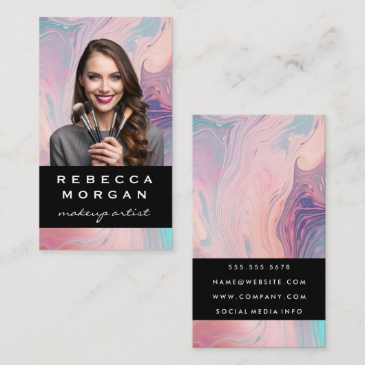 Frau mit Make-up-Bürsten Visitenkarte (Vorne/Hinten)