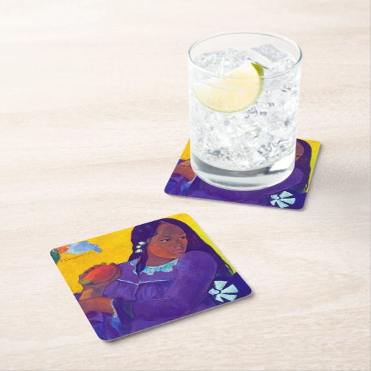 Frau mit Mango, Gauguin Rechteckiger Pappuntersetzer (Vor Ort)