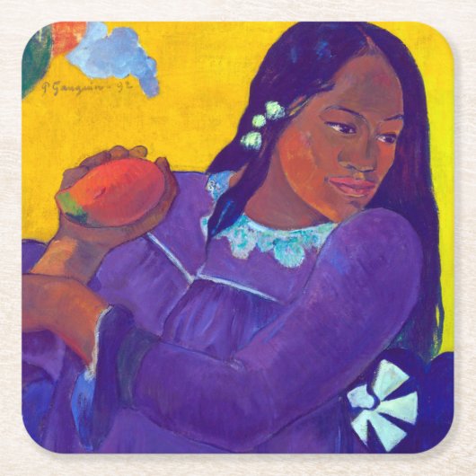 Frau mit Mango, Gauguin Rechteckiger Pappuntersetzer (Vorderseite)