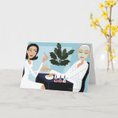 Frau mit Maniküre und Gesichtszügen im Wellness-Ce Karte (Gelbe Blume)