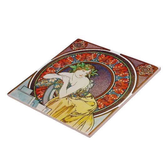 Frau mit Mohn, Mucha Fliese (Seite)