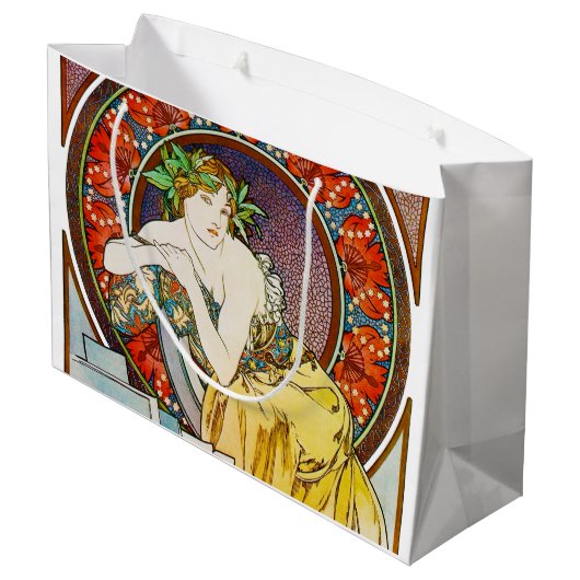 Frau mit Mohn, Mucha Große Geschenktüte (Rückseite Schrägansicht)