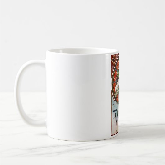 Frau mit Mohn, Mucha Kaffeetasse (Links)