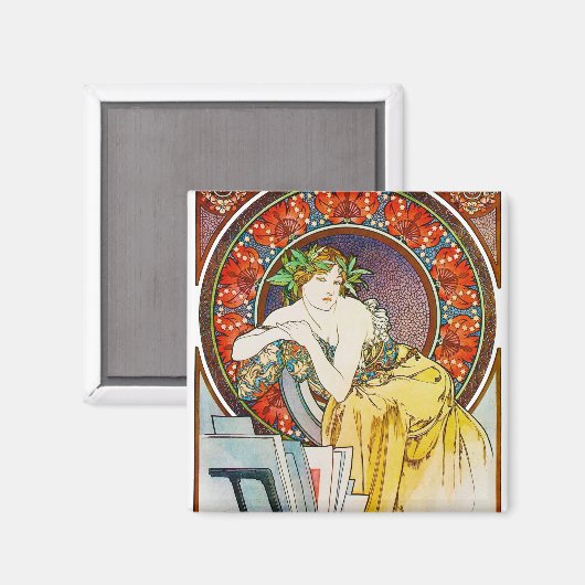 Frau mit Mohn, Mucha Magnet (Vorderseite/Rückseite)