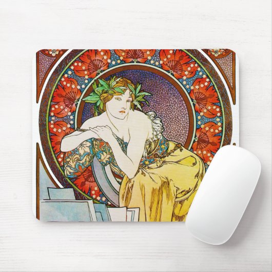 Frau mit Mohn, Mucha Mousepad (Mit Mouse)