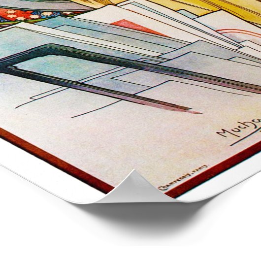 Frau mit Mohn, Mucha Poster (Ecke)