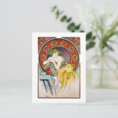 Frau mit Mohn, Mucha Postkarte (Stehend Vorderseite)