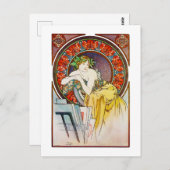 Frau mit Mohn, Mucha Postkarte (Vorne/Hinten)