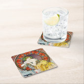 Frau mit Mohn, Mucha Rechteckiger Pappuntersetzer (Vor Ort)