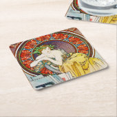 Frau mit Mohn, Mucha Rechteckiger Pappuntersetzer (angewinkelt)