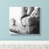 Frau mit Morgenkaffee Stift zeichnend Kunst Leinwanddruck (Insitu (Holzboden))