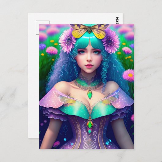 Frau mit Moth, Postüberquerung Postkarte (Vorne/Hinten)