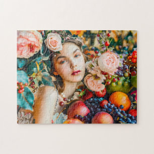 Frau mit Obst und floraler Rosen-Dekoration Puzzle