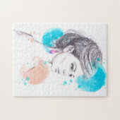 Frau mit Ohrring Mode Illustrations-Skizze Puzzle (Horizontal)