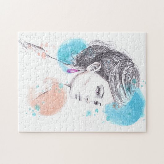 Frau mit Ohrring Mode Illustrations-Skizze Puzzle (Horizontal)