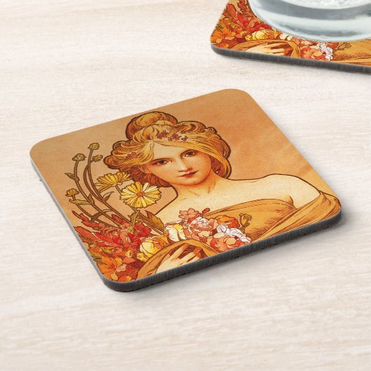 Frau mit Oragna Bouquet Untersetzer (Linke Seite)