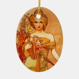 Frau mit Orangenbouquet Keramik Ornament