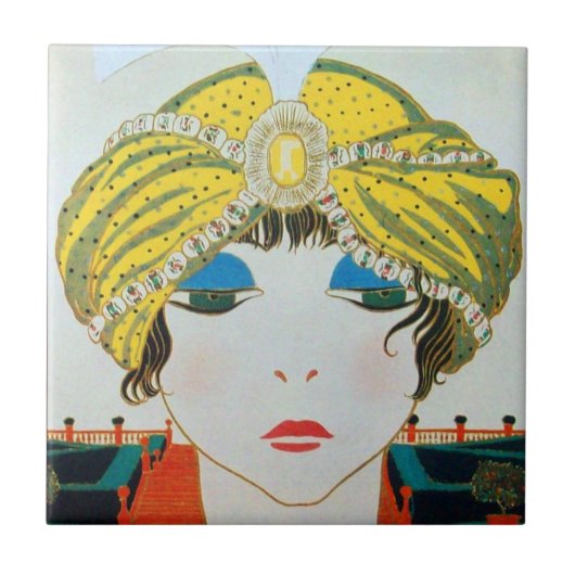 FRAU MIT ORIENTAL YELLOW TURBAN / Beauty Fashion Fliese (Vorderseite)