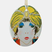 FRAU MIT ORIENTAL YELLOW TURBAN / BLAUE SAPPHIRE KERAMIKORNAMENT (Rechts)