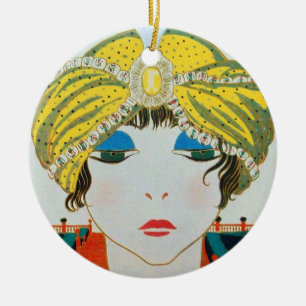 FRAU MIT ORIENTAL YELLOW TURBAN / BLAUE SAPPHIRE KERAMIKORNAMENT