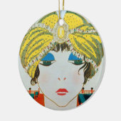 FRAU MIT ORIENTAL YELLOW TURBAN / BLAUE SAPPHIRE KERAMIKORNAMENT (Links)