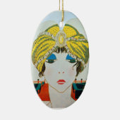 FRAU MIT ORIENTAL YELLOW TURBAN / BLAUE SAPPHIRE KERAMIKORNAMENT (Rechts)