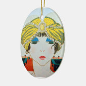 FRAU MIT ORIENTAL YELLOW TURBAN / BLAUE SAPPHIRE KERAMIKORNAMENT (Links)