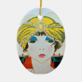 FRAU MIT ORIENTAL YELLOW TURBAN / BLAUE SAPPHIRE KERAMIKORNAMENT (Vorne)