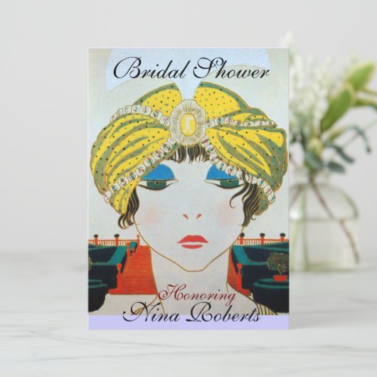 FRAU MIT ORIENTAL YELLOW TURBAN BRAUTPARTY EINLADUNG (Stehend Vorderseite)