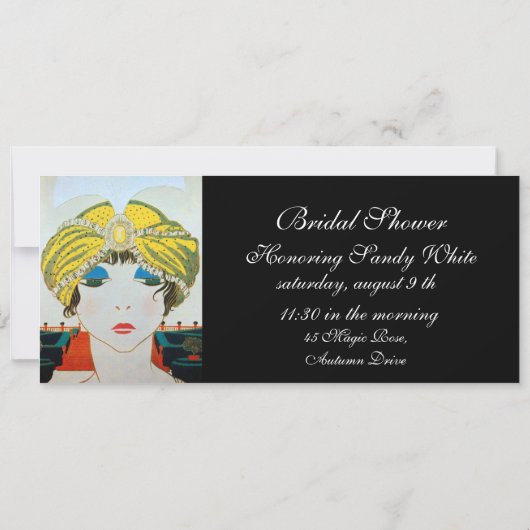 FRAU MIT ORIENTAL YELLOW TURBAN BRAUTPARTY EINLADUNG (Rückseite)