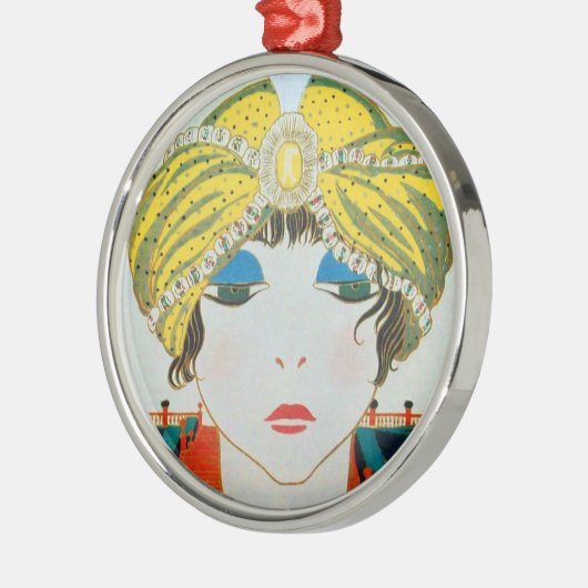 FRAU MIT ORIENTAL YELLOW TURBAN SILBERNES ORNAMENT (Links)