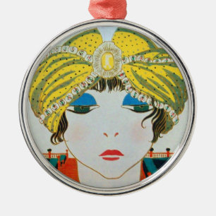 FRAU MIT ORIENTAL YELLOW TURBAN SILBERNES ORNAMENT